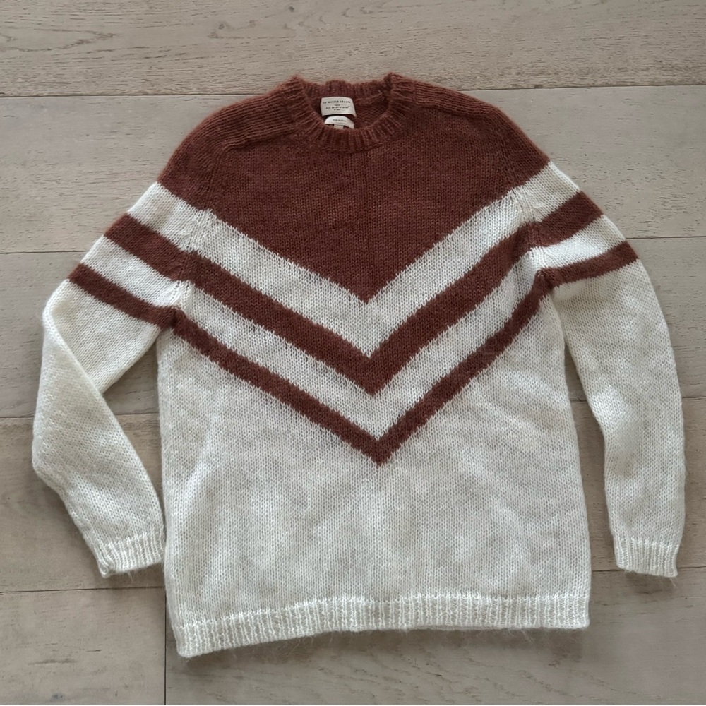 Sezane Joy Caramel Chevron Mohair Ecru Pullover Sweater - Picture 5 of 10